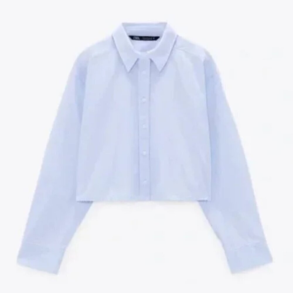 ZARA POPLIN BUTTON DOWN CROPPED SHIRT